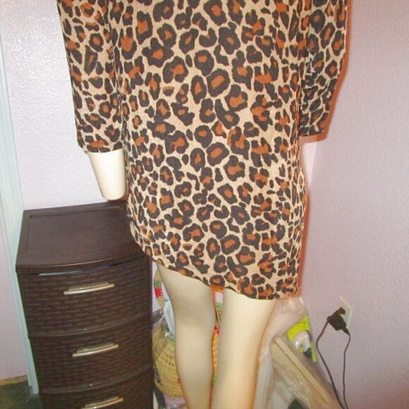 Y2K Vtg Embellished Tunic Top Size S Asymmetrical Leopard 3/4 Sleeve Jersey Knit - Picture 9 of 10